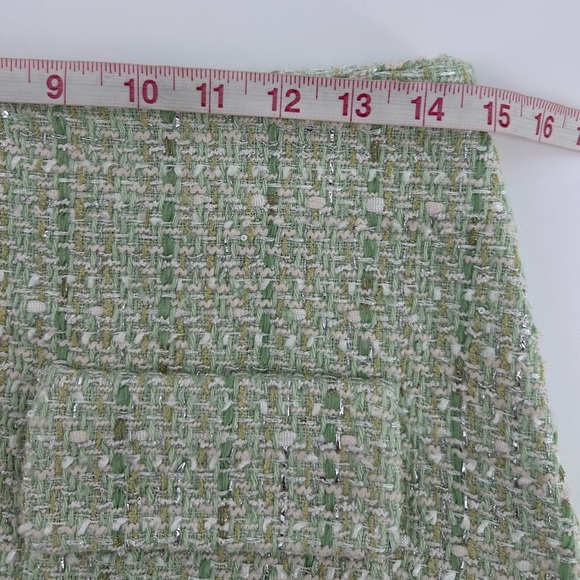 NWT maje Jinova Mini Skirt Green Metallic Tweed Size 40 - Picture 11 of 14